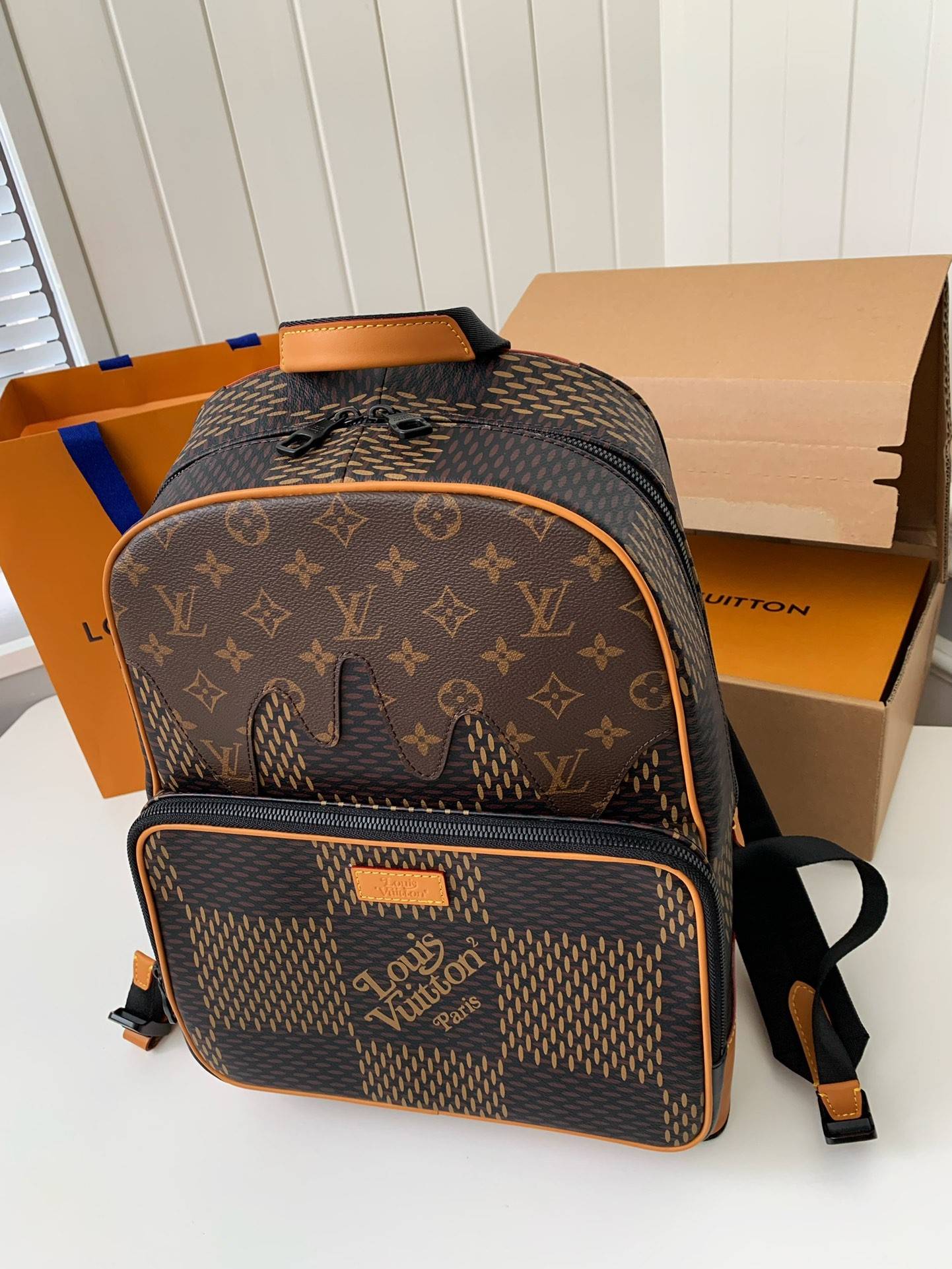 L*V x Nigo Co branded Campus Men's Backpack N40380, Top Quality Size: 30 * 39 * 13cm