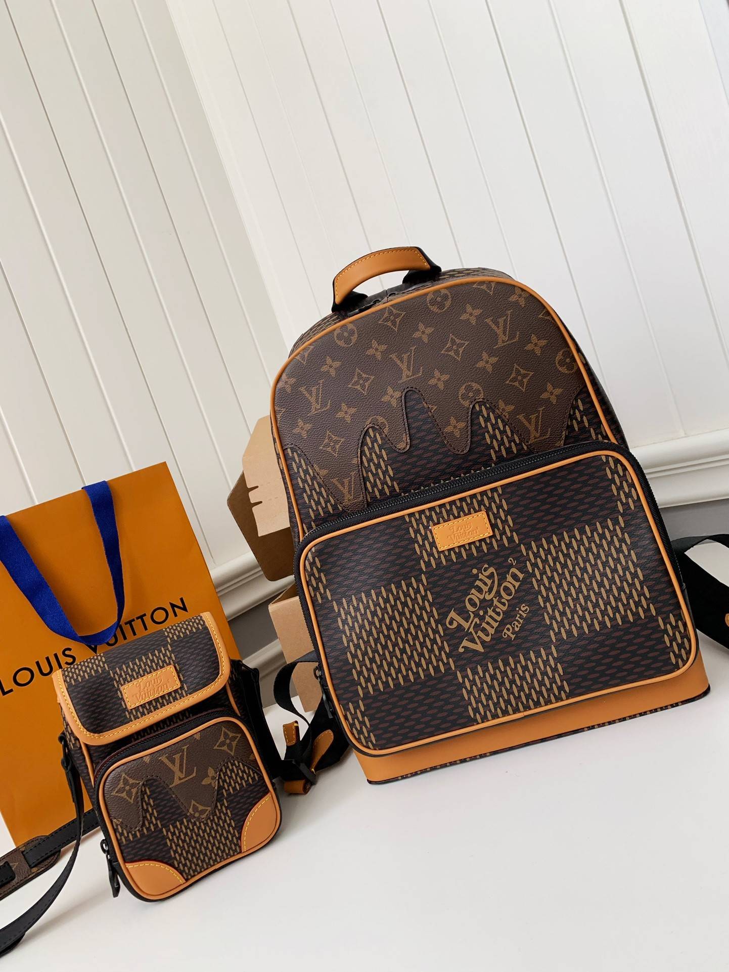 L*V x Nigo Co branded Campus Men's Backpack N40380, Top Quality Size: 30 * 39 * 13cm