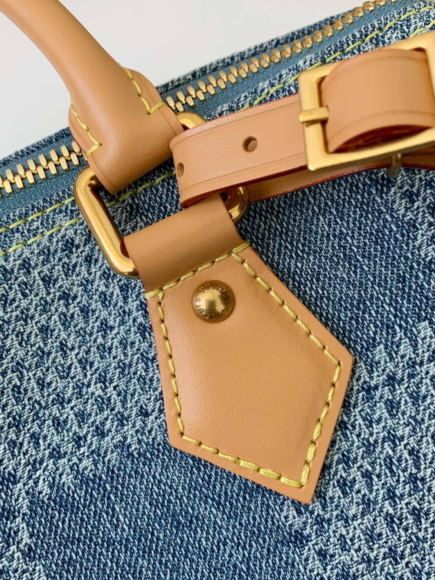 L*V The new SPEEDY 25bandouli ère tannin denim handbag  N40700  Size：25*15*15cm