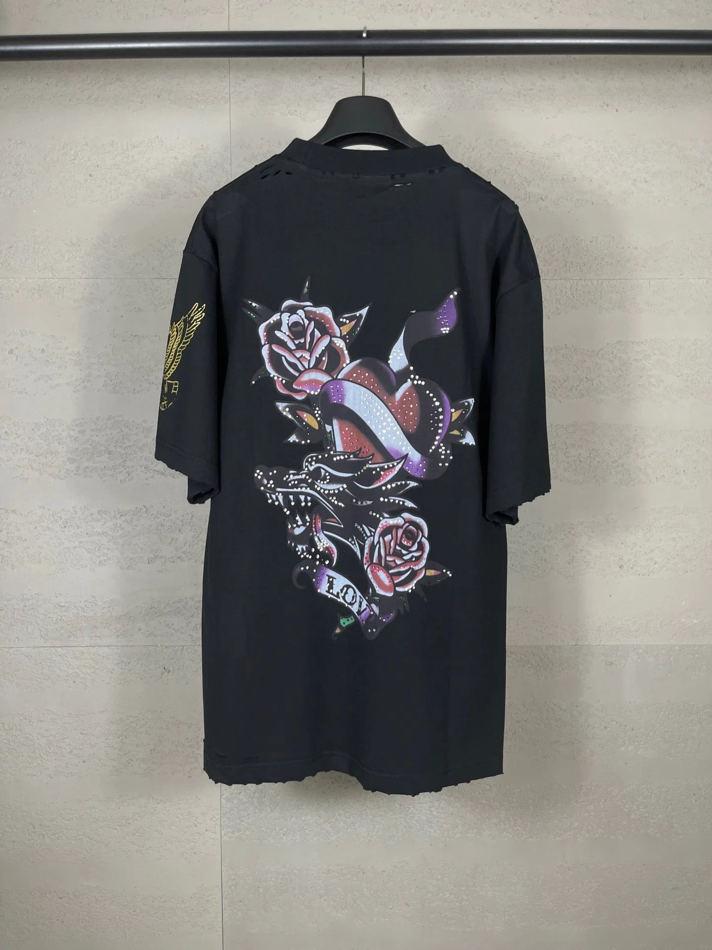 Front & Back Rhinestone Destroyed T-Shirt