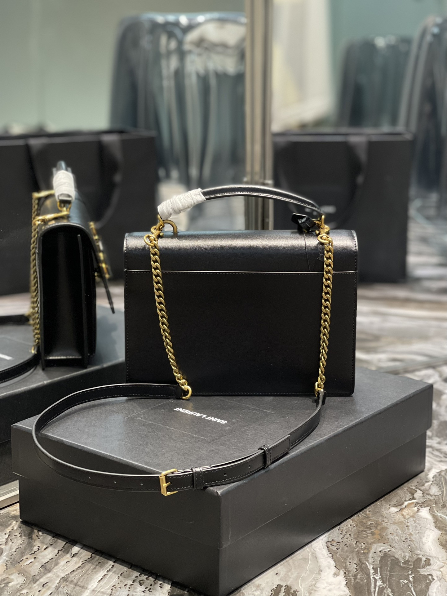 Ysl Sunset Medium Top Handle In Smooth Leather