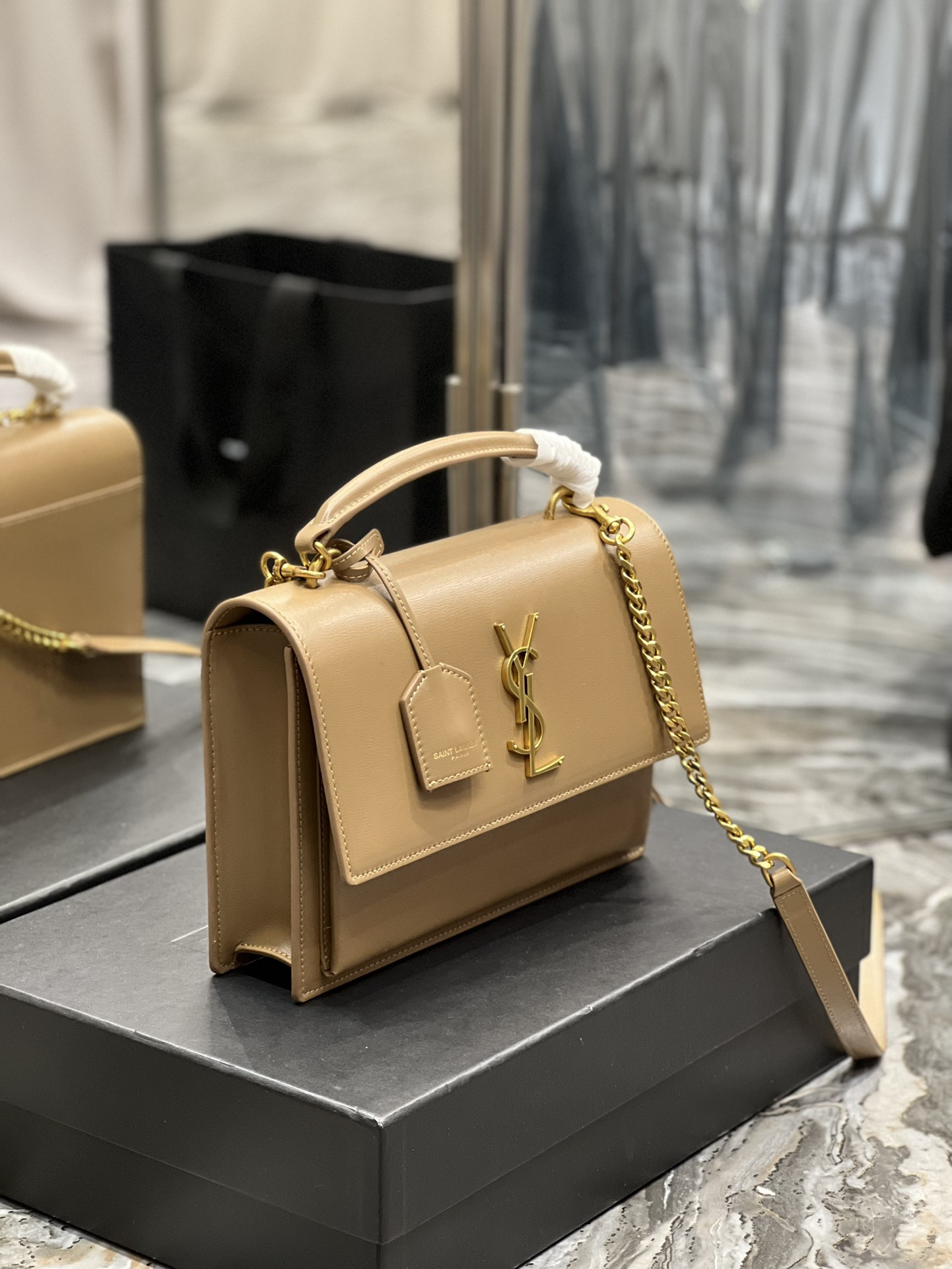 Ysl Sunset Medium Top Handle In Smooth Leather