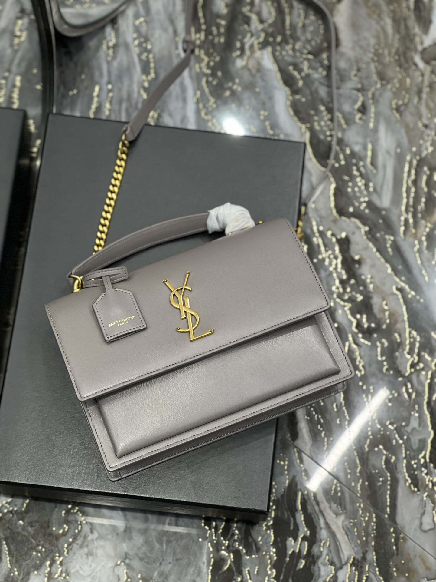 Ysl Sunset Medium Top Handle In Smooth Leather